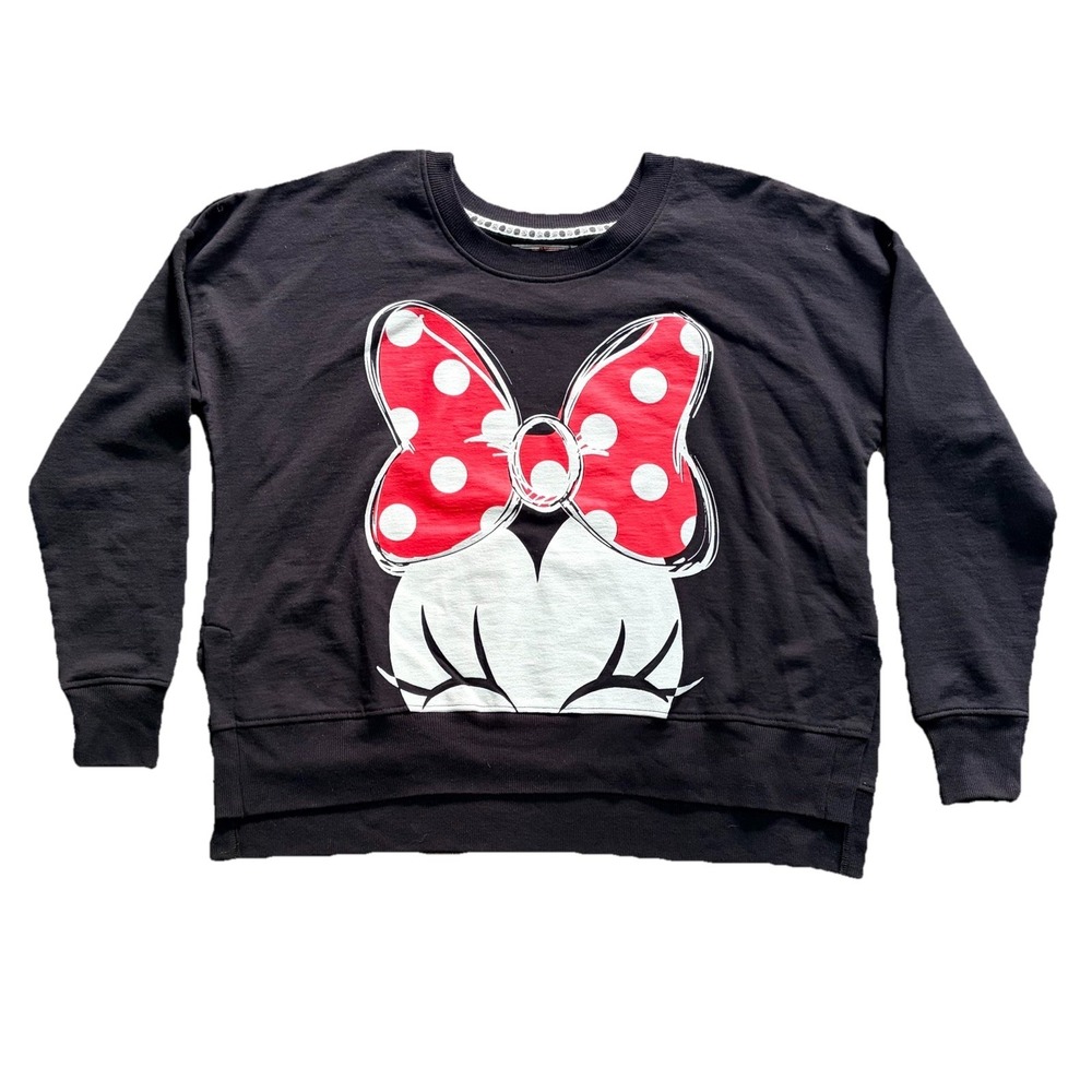 Disney Minnie Mouse Sweatshirt Womens Medium Black Red Crewneck Rocks the Dots M